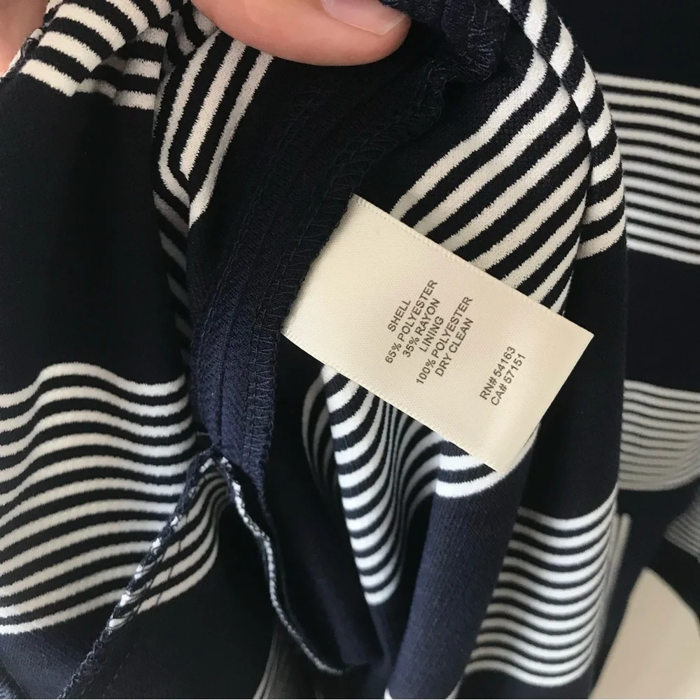 Eliza J Women's Navy Blue & White Striped Cold Shoulder A-Line Dress Size 4P - Picture 7 of 8